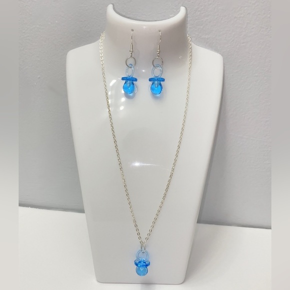 Handmade Jewelry - Blue Pacifier Necklace and Earring Set 💙